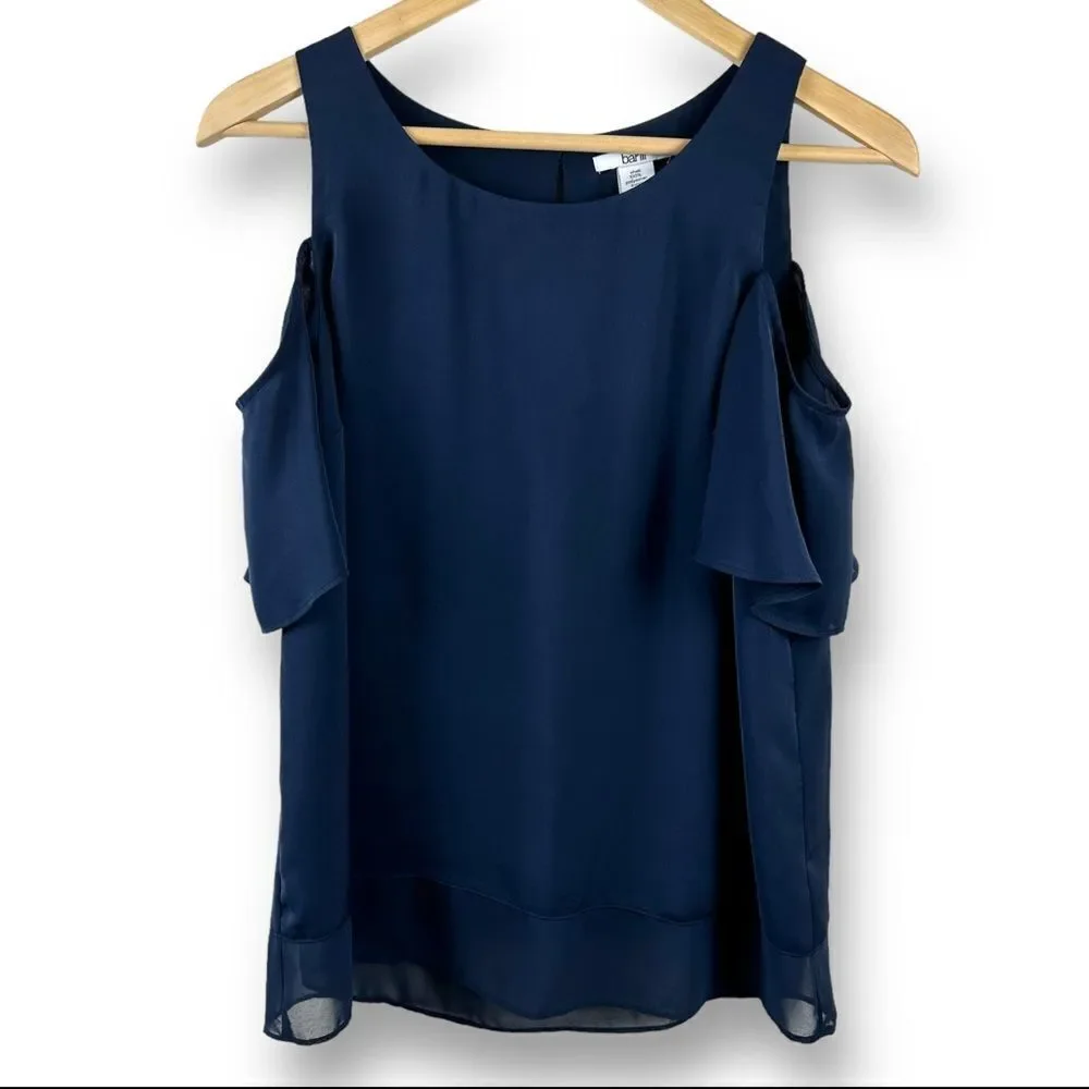Bar III navy blue cold shoulder short‎ sleeve top size M